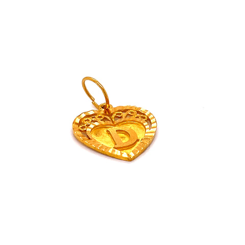 22K YG D Initial Heart Pendant-1pc