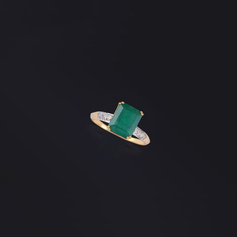 18K YG Diamond with Emerald Ring-1pc