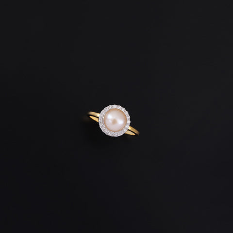18K YG Diamond with Pearl Ring-1pc