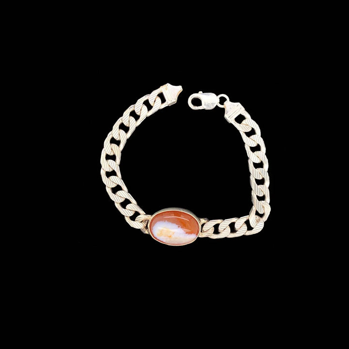 Sterling Silver Men's Bracelet with Simulated Red Stone Availability: Immediate RB Diamond Jewellers