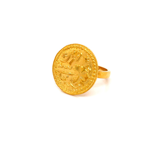 Traditional YG 3gram Urdu Coin with 22K Band Ring-1pc