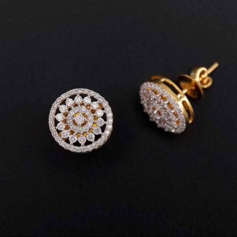 18K YG Women Cluster Diamond Earring-1pair