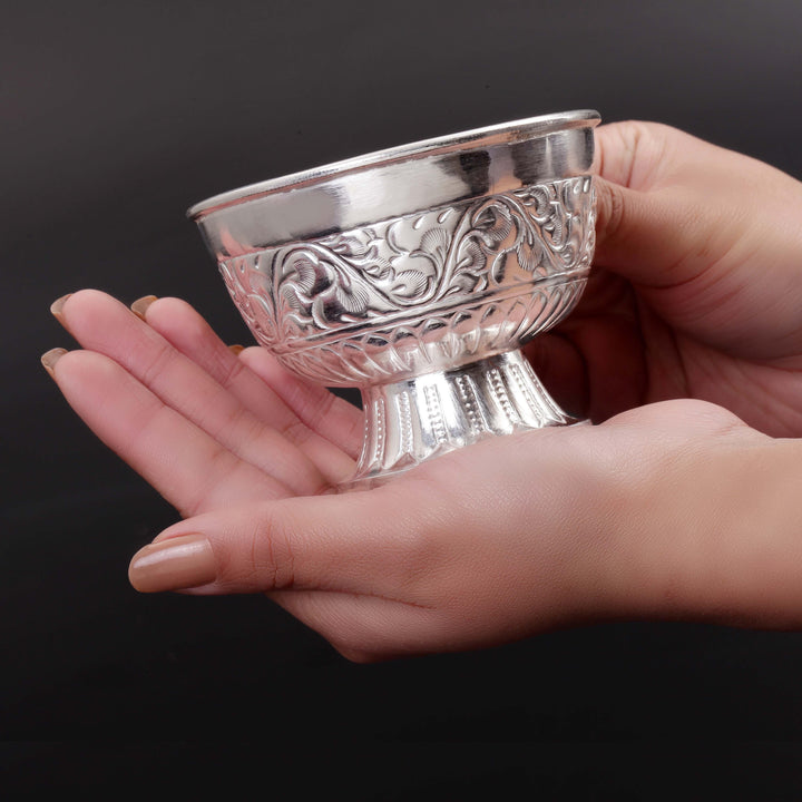 Carved Stand Silver Kachura/Bowl 9-11Tola-1pc
