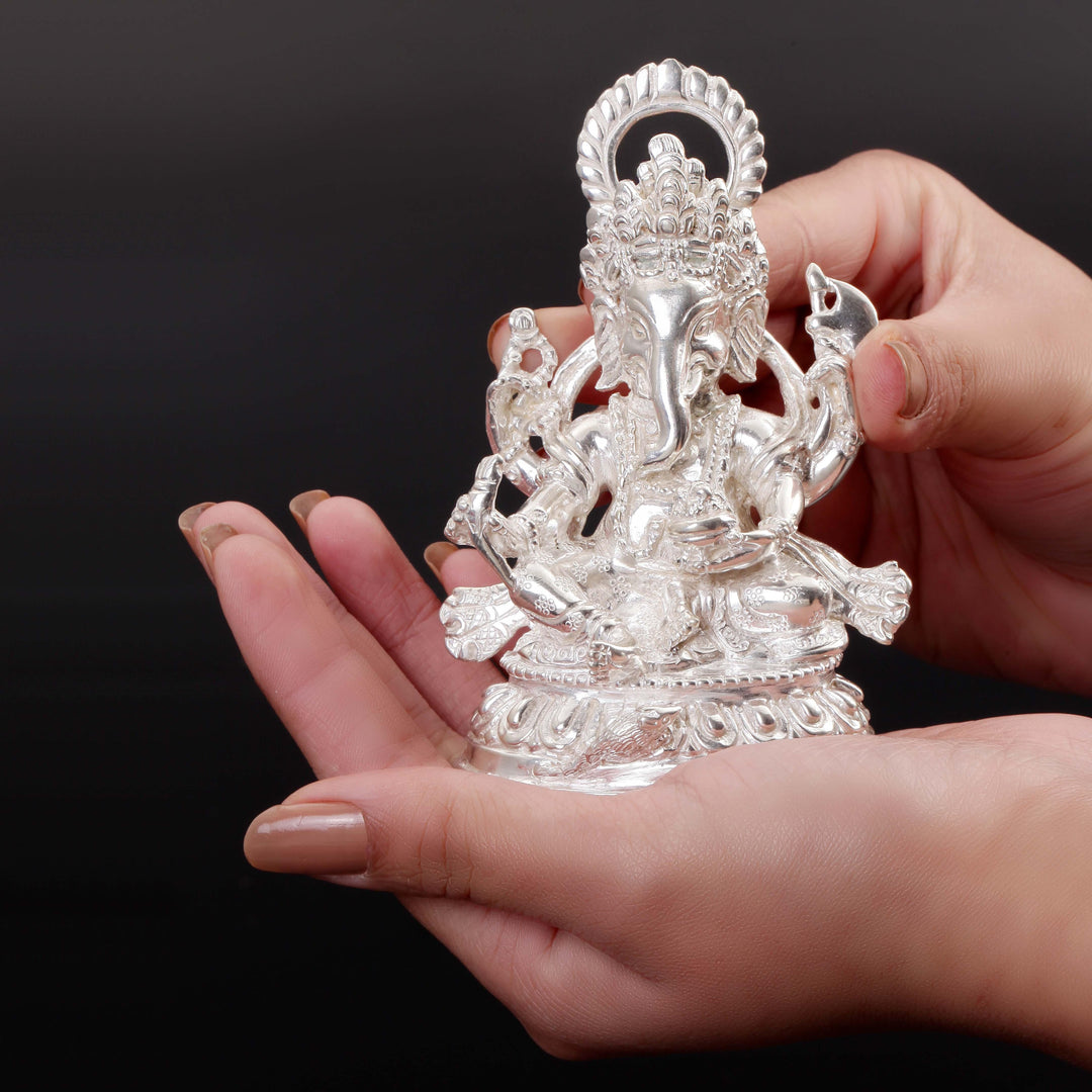 Carved Ganesh Silver Murti 21-23Tola-1pc