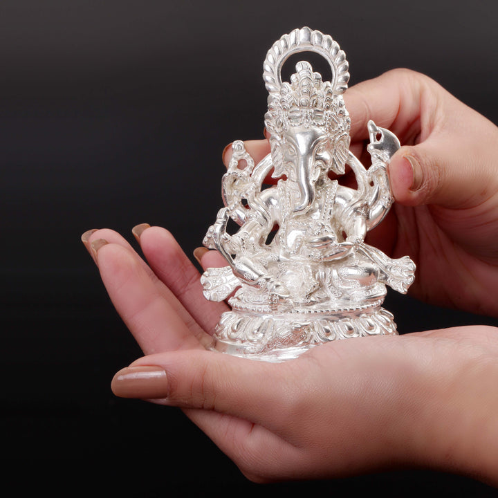 Carved Ganesh Silver Murti 21-23Tola-1pc