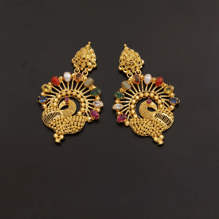 22K YG Women Peacock Navaratna Earring-1pair