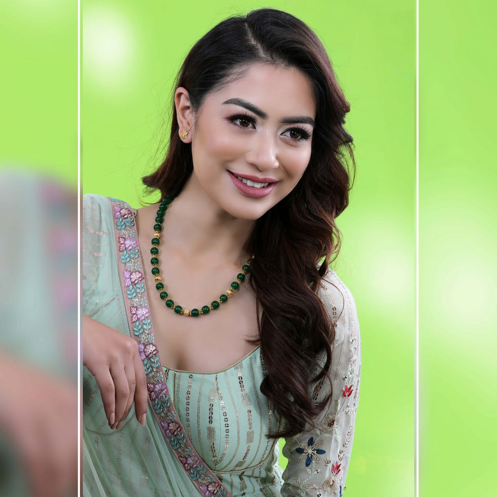 22K YG Women Green Stone Necklace-1pc