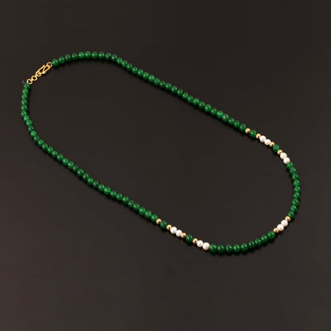 22K YG Women Pearl with Green stone Mala Necklace-1pc