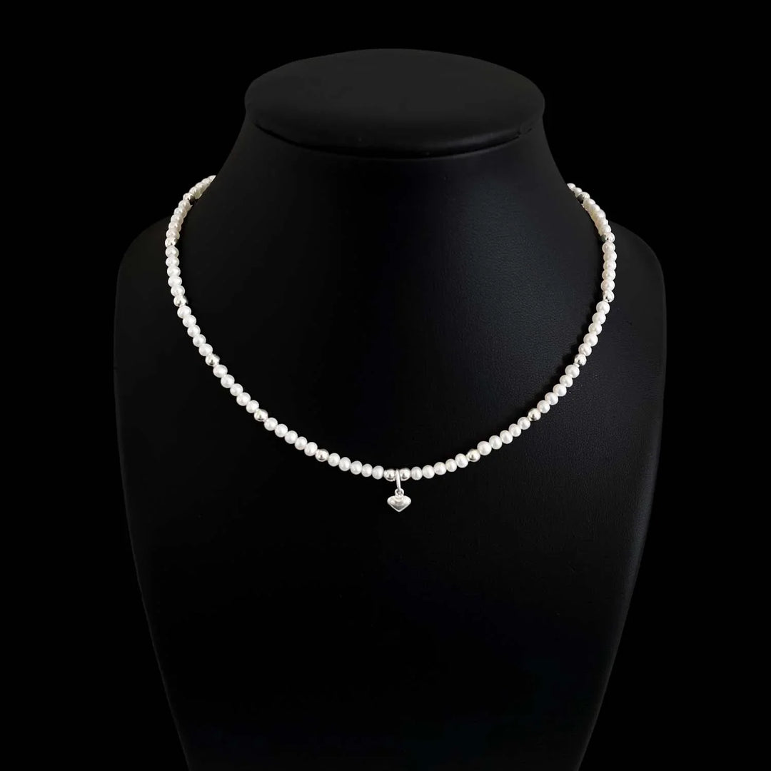 Pearl Heart Charm Sterling Silver Necklace -1Pc