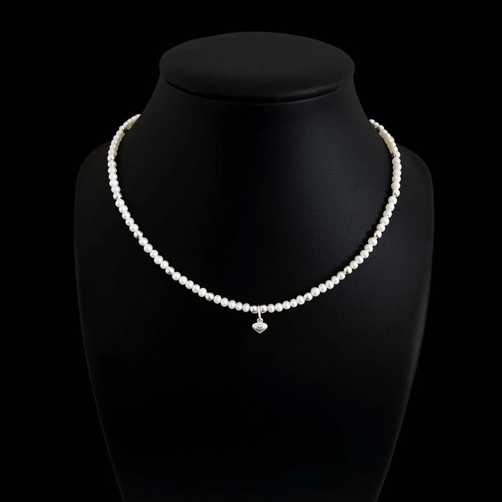 Pearl Heart Charm Sterling Silver Necklace -1Pc