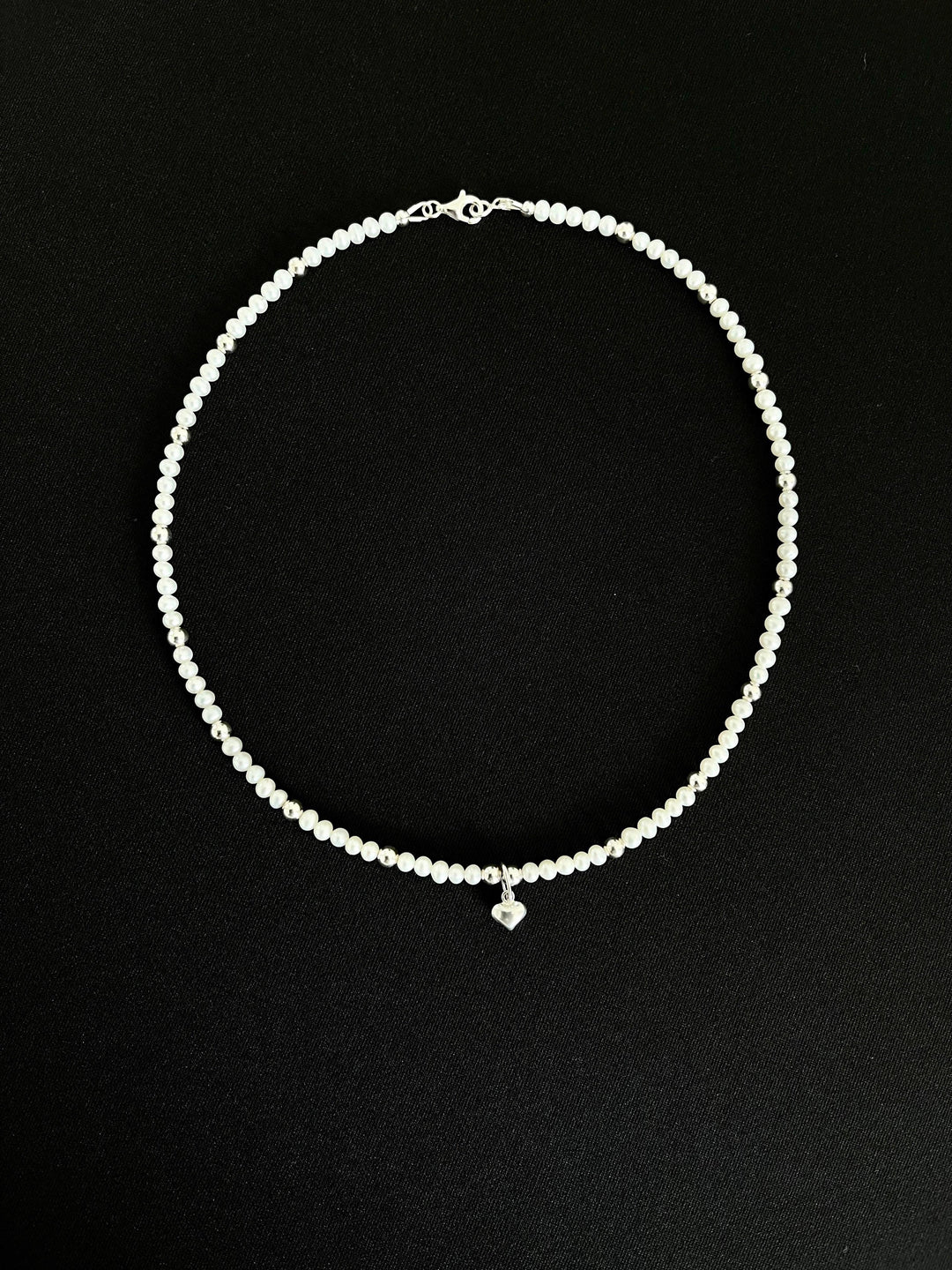 Pearl Heart Charm Sterling Silver Necklace -1Pc