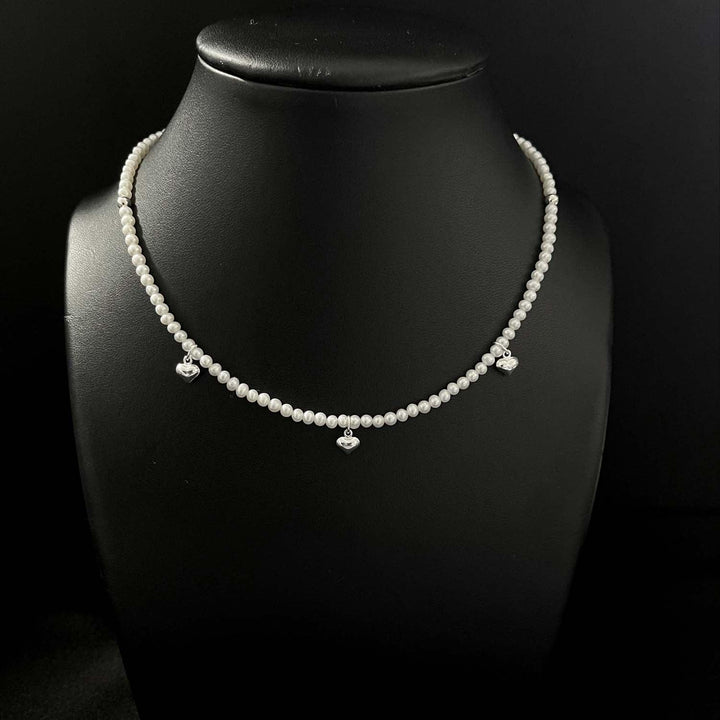 Pearl Heart Charm Sterling Silver Necklace -1Pc
