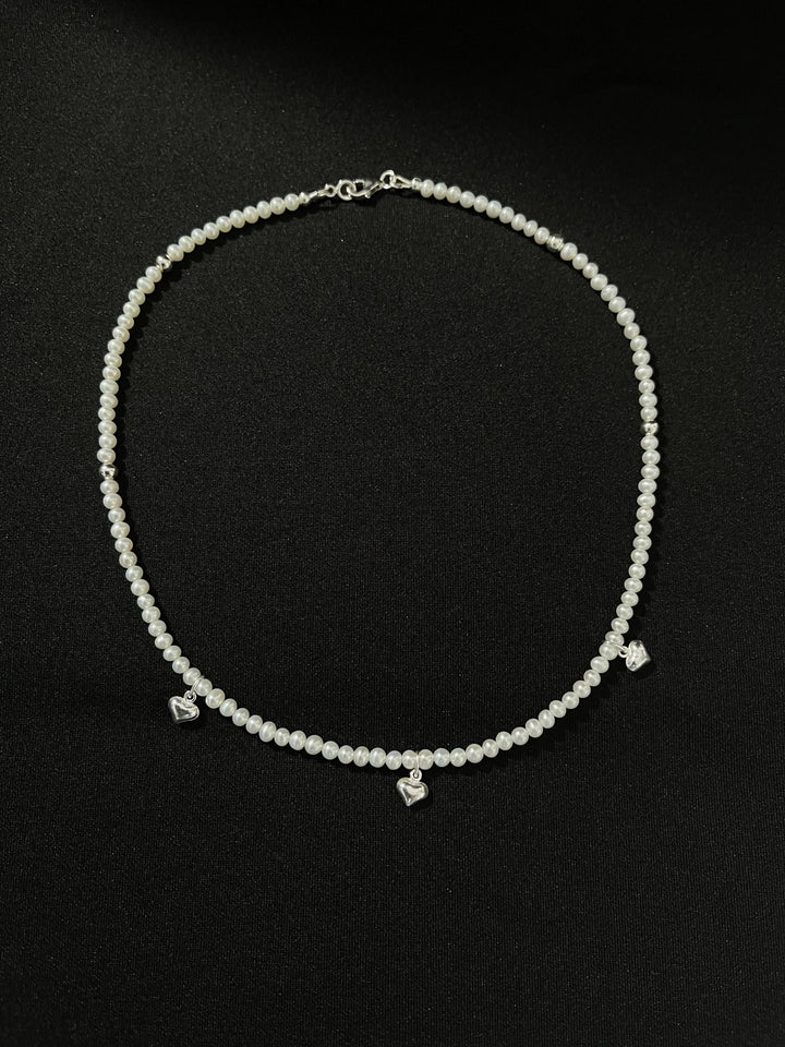 Pearl Heart Charm Sterling Silver Necklace -1Pc