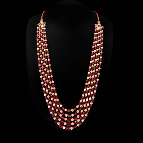 GF Natural Ruby Akoya Pearl Necklace-1pc
