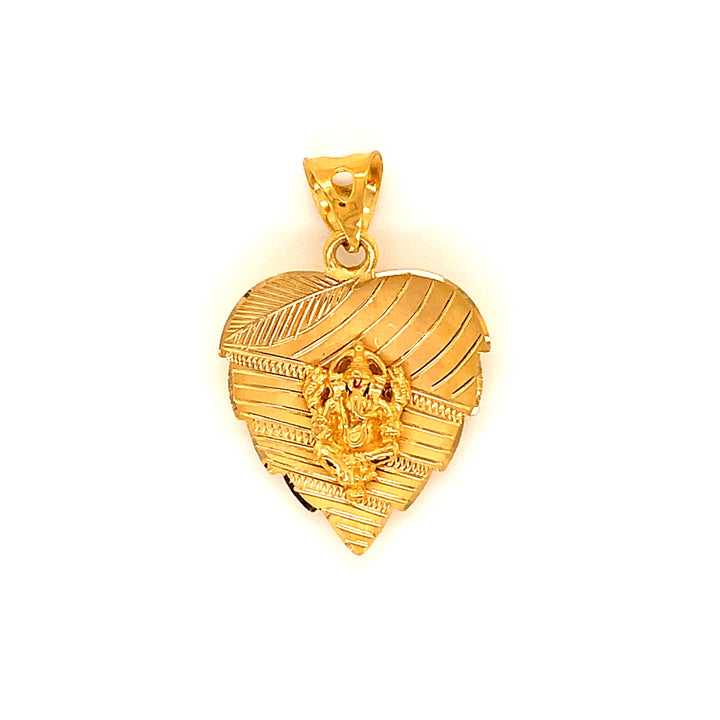 22K YG Unisex Leaf Ganesh Pendant-1pc