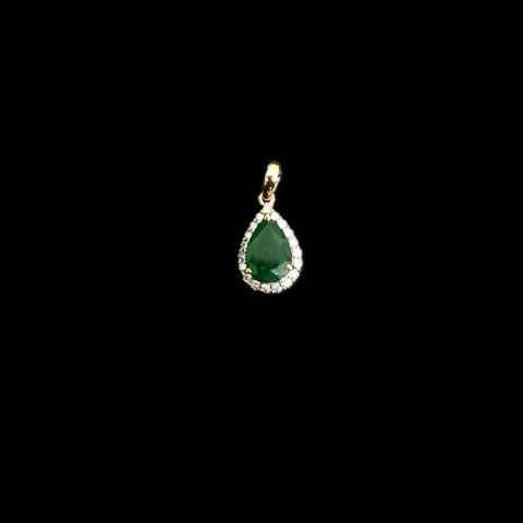 18K YG Women Drop Diamond with Emerald Pendant-1pc
