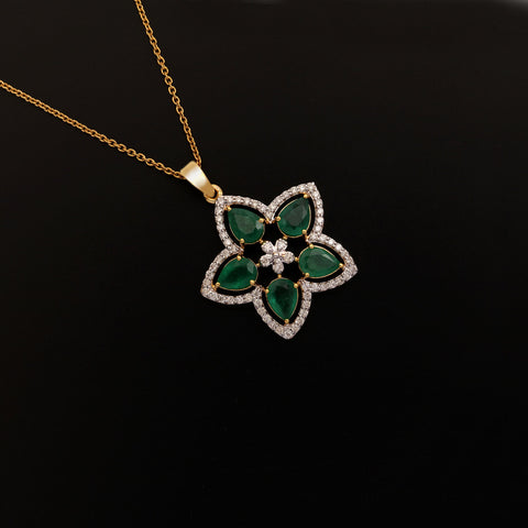 14K YG Women Fancy Diamond with Emerald Pendant-1pc