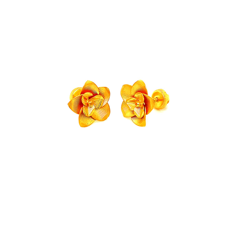 22K YG Women Rose Stud Earring-1pair