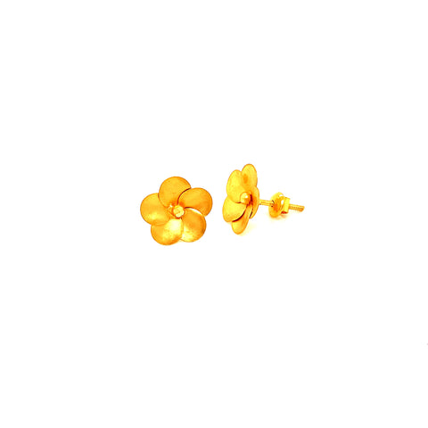 22K YG Women Flower Stud Earring-1pair