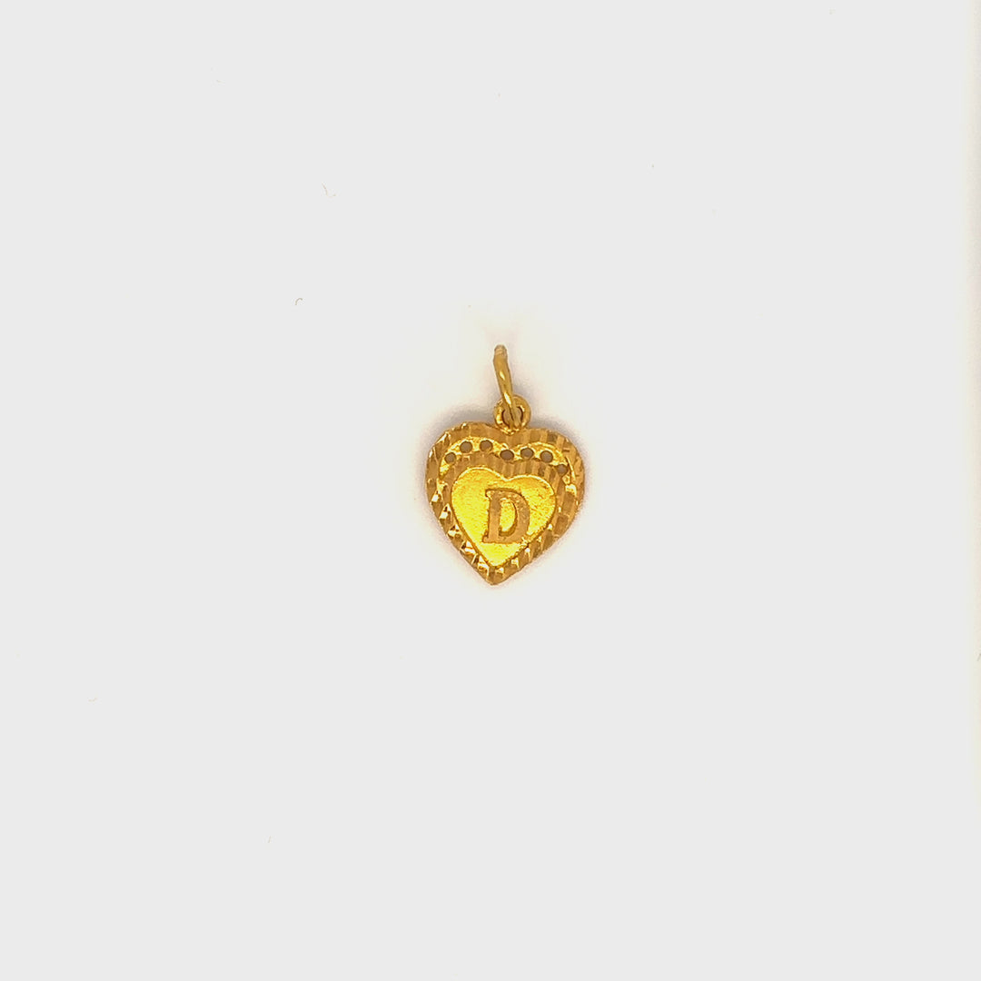 22K YG D Initial Hear Pendant-1pc