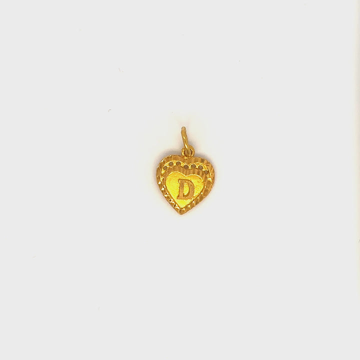 22K YG D Initial Hear Pendant-1pc