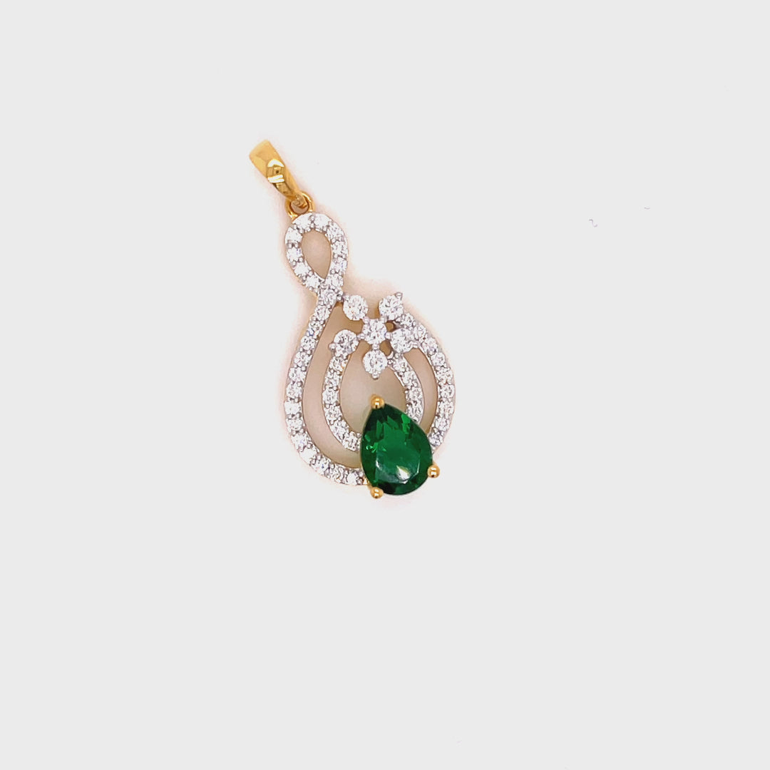 18K YG Women Drop Emerald With Diamond Pendant- 1pc