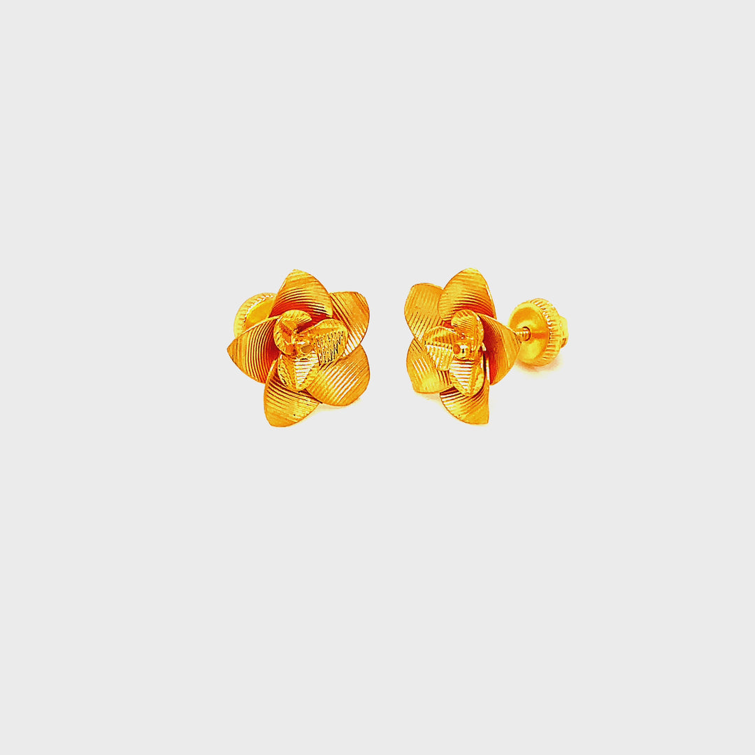 22K YG Women Rose Stud Earring-1pair