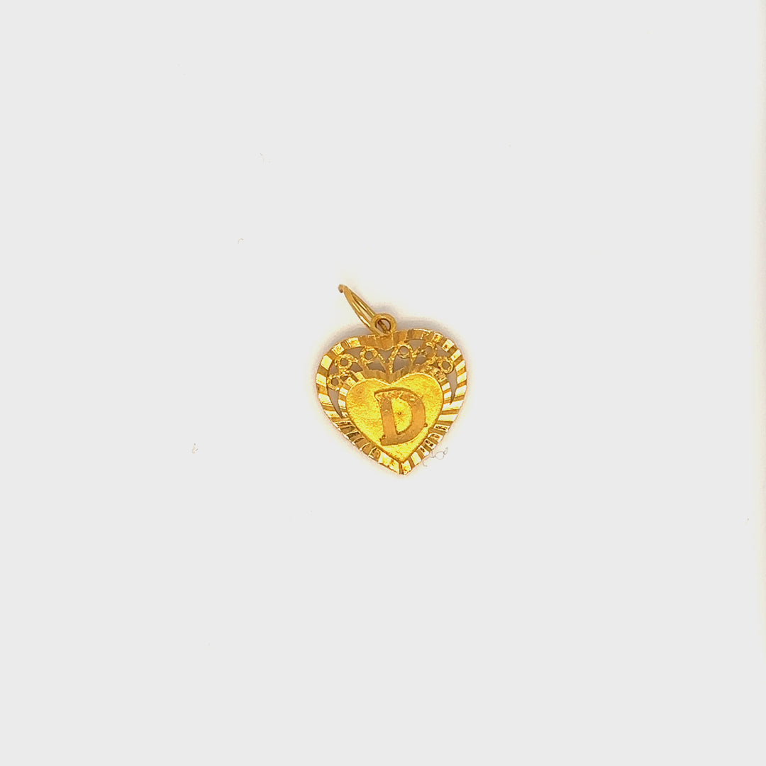 22K YG D Initial Heart Pendant-1pc