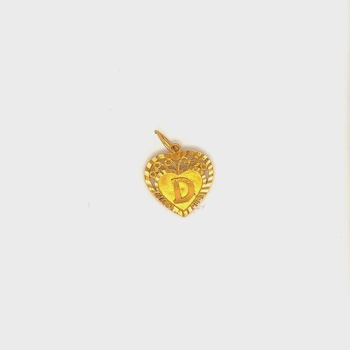 22K YG D Initial Heart Pendant-1pc