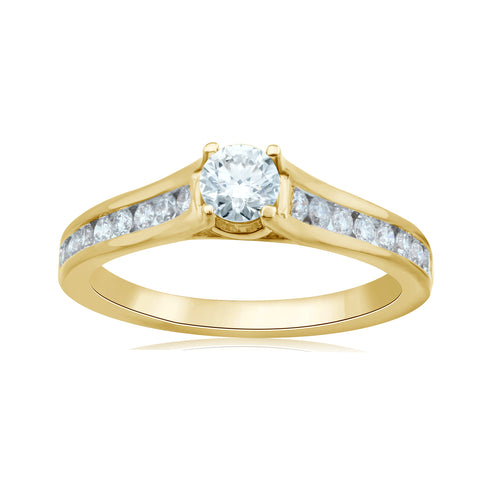 18K YG Solitaire with Side Diamond Ring-1pc