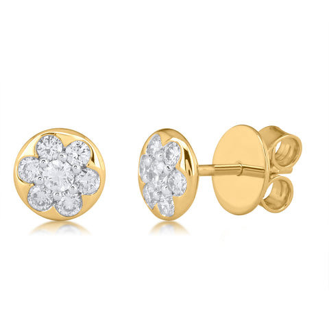 18K YG Fancy Flower Women Diamond Stud Earring-1pair