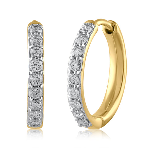 18K YG Huggie Women Diamond Earring-1Pair