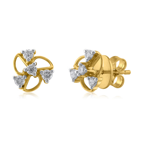 18K YG Women Cluster Diamond Stud Earring-1pair