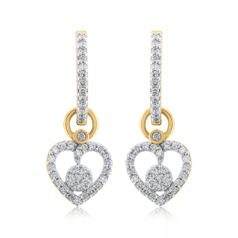 18K YG Women Heart Diamond Earring-1pair