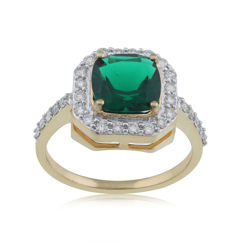 18K YG Women Glass Filled Green Emerald with Diamond Ring-1pc