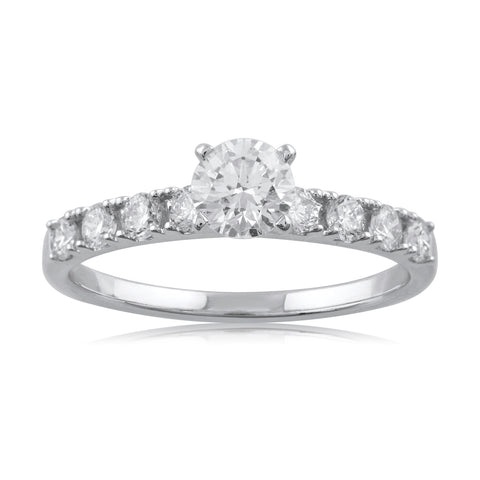 18K WG Women Solitaire with Side Diamond Ring-1pc