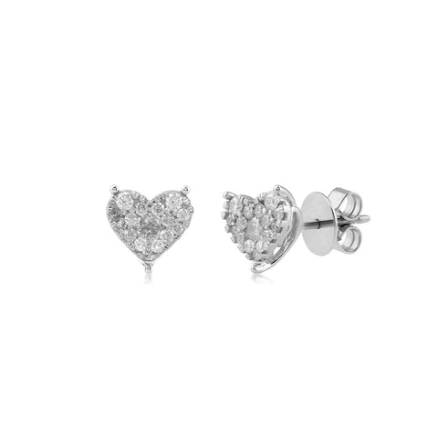 18K WG Pressure Set Heart Pin Women Diamond Stud Earring-1Pair