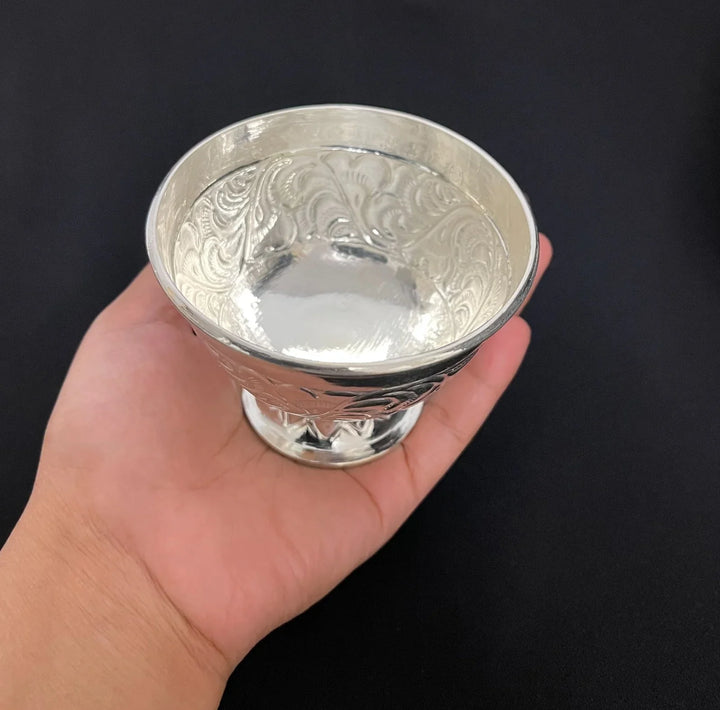 Carved Stand Silver Kachura/Bowl 6-8Tola-1pc