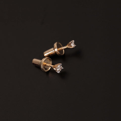 18K YG Unisex Baby Screw Solitaire Diamond Earring-1pair