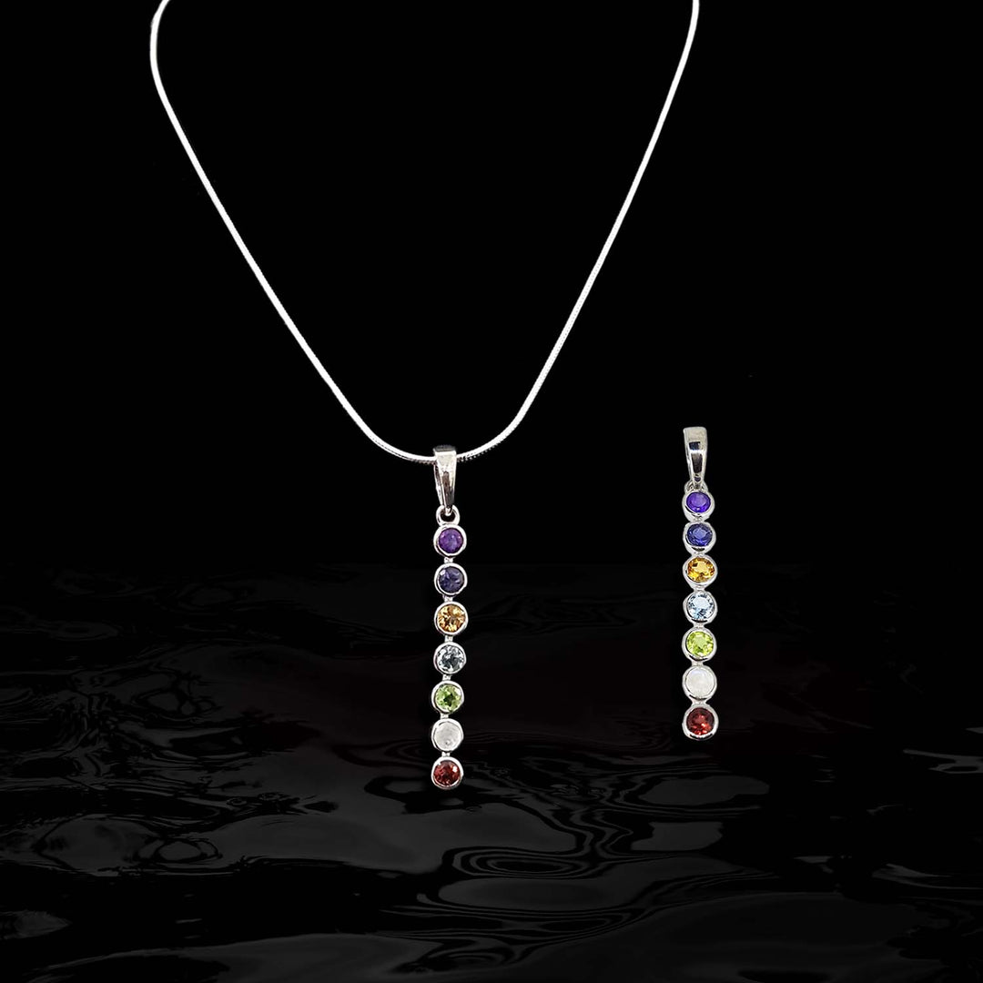 Sterling Silver Necklace with Multi-Colour Stone RB Diamond Jewellers