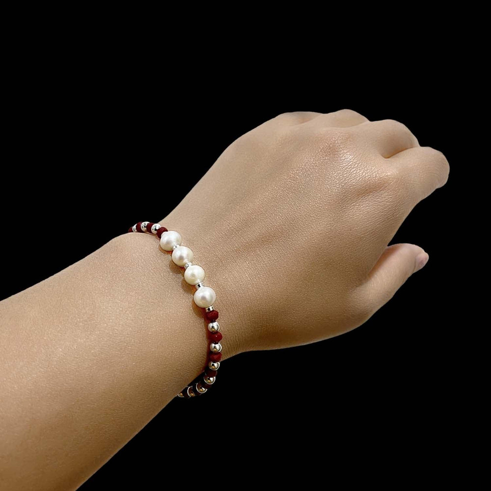 Women Pearl Red Spinel Sterling Silver Bracelet-1Pc RB Diamond Jewellers
