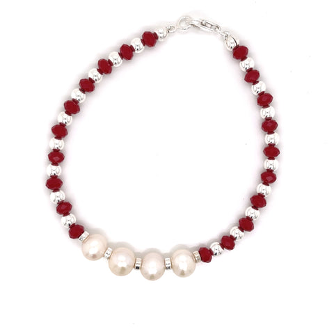 Women Pearl Red Spinel Sterling Silver Bracelet-1Pc RB Diamond Jewellers