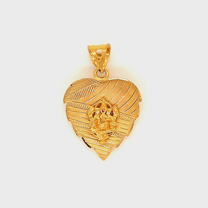 22K YG Unisex Leaf Ganesh Pendant-1pc